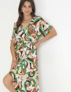 j&x Rochie plic Verde cu elastic în talie și curea din material textil din viscoză Dionienne