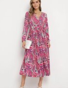 j&x Rochie Plisată Roz închis cu elastic în talie și cu model Paisley Carella