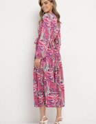 j&x Rochie Plisată Roz închis cu elastic în talie și cu model Paisley Carella