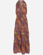 j&x Rochie Portocalie Cambrată Florală cu elastic în talie și legătură la gât Lusaria
