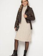 j&x Rochie Pulover Bej Deschis cu guler înalt din lână și bumbac Decorată cu un model împletit Reiania
