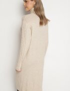 j&x Rochie Pulover Bej Deschis cu guler înalt din lână și bumbac Decorată cu un model împletit Reiania