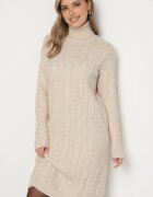 j&x Rochie Pulover Bej Deschis cu guler înalt din lână și bumbac Decorată cu un model împletit Reiania