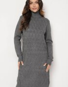 j&x Rochie pulover gri închis cu Lână Bumbac și Guler înalt cu Croi tip cutie Akenavia