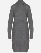 j&x Rochie pulover gri închis cu Lână Bumbac și Guler înalt cu Croi tip cutie Akenavia