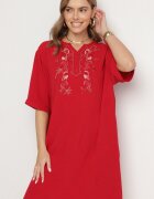 j&x Rochie Roșie tip Cutie cu nasturi și broderii decorative Jenivanea