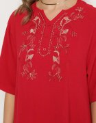 j&x Rochie Roșie tip Cutie cu nasturi și broderii decorative Jenivanea