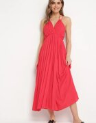 j&x Rochie Roșie Vâscoză Evazată cu Legătură la Gât Frines