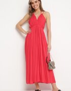 j&x Rochie Roșie Vâscoză Evazată cu Legătură la Gât Frines