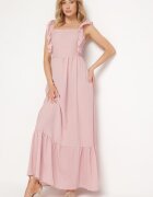 j&x Rochie Roz cu bretele cu volane și elastic în talie cu legătură la spate Tiolla