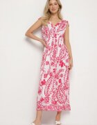 j&x Rochie Roz cu Model Floral și Decolteu Petrecut cu Elastic în Talie Orrune