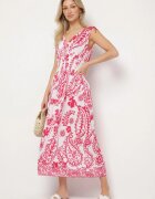j&x Rochie Roz cu Model Floral și Decolteu Petrecut cu Elastic în Talie Orrune