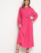 j&x Rochie Roz Evazată Maxi cu Tiv Plisat și Curea Legată Nollira