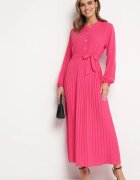 j&x Rochie Roz Evazată Maxi cu Tiv Plisat și Curea Legată Nollira