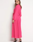 j&x Rochie Roz Evazată Maxi cu Tiv Plisat și Curea Legată Nollira