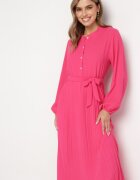j&x Rochie Roz Evazată Maxi cu Tiv Plisat și Curea Legată Nollira