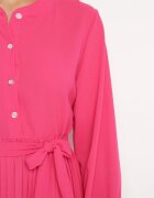j&x Rochie Roz Evazată Maxi cu Tiv Plisat și Curea Legată Nollira