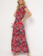 j&x Rochie spaniolă Bleumarin-Roșie din viscoză cu flori cu croi evazat Uasteria