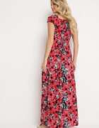 j&x Rochie spaniolă Bleumarin-Roșie din viscoză cu flori cu croi evazat Uasteria