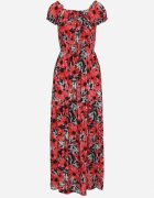 j&x Rochie spaniolă Bleumarin-Roșie din viscoză cu flori cu croi evazat Uasteria