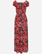 j&x Rochie spaniolă Bleumarin-Roșie din viscoză cu flori cu croi evazat Uasteria