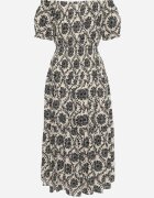 j&x Rochie spaniolă Gri-Bej din Viscoză cu Elastic în Talie și la Mâneci Yilalama