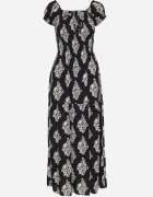 j&x Rochie spaniolă Neagră cu model ornamental cu viscoză Orrionna
