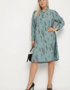 j&x Rochie tip cămașă albastră cu nasturi la decolteu cu mâneci rulate Ketella