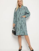 j&x Rochie tip cămașă albastră cu nasturi la decolteu cu mâneci rulate Ketella