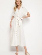 j&x Rochie tip cămașă Bej deschis din viscoză și in legată în talie cu buzunare Efrasira