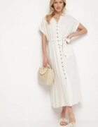 j&x Rochie tip cămașă Bej deschis din viscoză și in legată în talie cu buzunare Efrasira