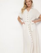 j&x Rochie tip cămașă Bej deschis din viscoză și in legată în talie cu buzunare Efrasira