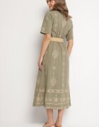 j&x Rochie tip cămașă Verde închis Din bumbac cu centură decorativă și broderie Evialisse
