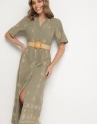 j&x Rochie tip cămașă Verde închis Din bumbac cu centură decorativă și broderie Evialisse