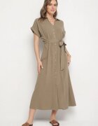 j&x Rochie tip cămașă Verde închis din Viscoză și In Legată în talie cu Buzunare Efrasira