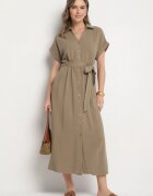 j&x Rochie tip cămașă Verde închis din Viscoză și In Legată în talie cu Buzunare Efrasira