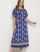 j&x Rochie tip cutie albastră din viscoză cu imprimeu etnic Mirosela