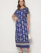 j&x Rochie tip cutie albastră din viscoză cu imprimeu etnic Mirosela