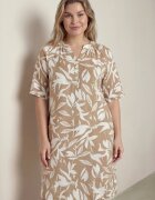 j&x Rochie tip cutie din vâscoză cu imprimeu vegetal și nasturi la decolteu Acosia Bej deschis