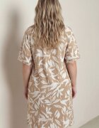 j&x Rochie tip cutie din vâscoză cu imprimeu vegetal și nasturi la decolteu Acosia Bej deschis