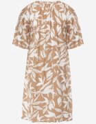 j&x Rochie tip cutie din vâscoză cu imprimeu vegetal și nasturi la decolteu Acosia Bej deschis