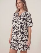 j&x Rochie tip cutie din vâscoză cu imprimeu vegetal și nasturi la decolteu Acosia Neagră