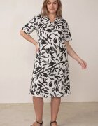 j&x Rochie tip cutie din vâscoză cu imprimeu vegetal și nasturi la decolteu Acosia Neagră
