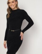 j&x Rochie tip pulover neagră midi din lână cu textură striată Johnnath