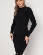 j&x Rochie tip pulover neagră midi din lână cu textură striată Johnnath