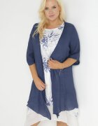 j&x Rochie Trapezoidală Midi în Bleumarin și Alb din Bumbac cu Flori și Bolero Elephira
