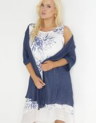 j&x Rochie Trapezoidală Midi în Bleumarin și Alb din Bumbac cu Flori și Bolero Elephira