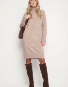 j&x Rochie tricotată bej cu bumbac croială dreaptă și guler înalt Tesala