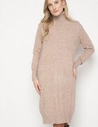 j&x Rochie tricotată bej cu bumbac croială dreaptă și guler înalt Tesala