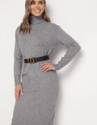 j&x Rochie tricotată din lână Gri Midi cu guler înalt Doulcetta